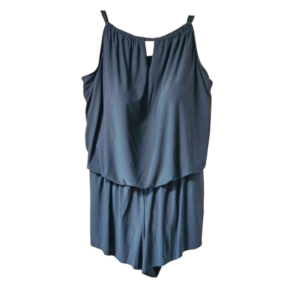 Aqua Green Women's Plus Size Black Swimsuit or Romper. Plus Size 22